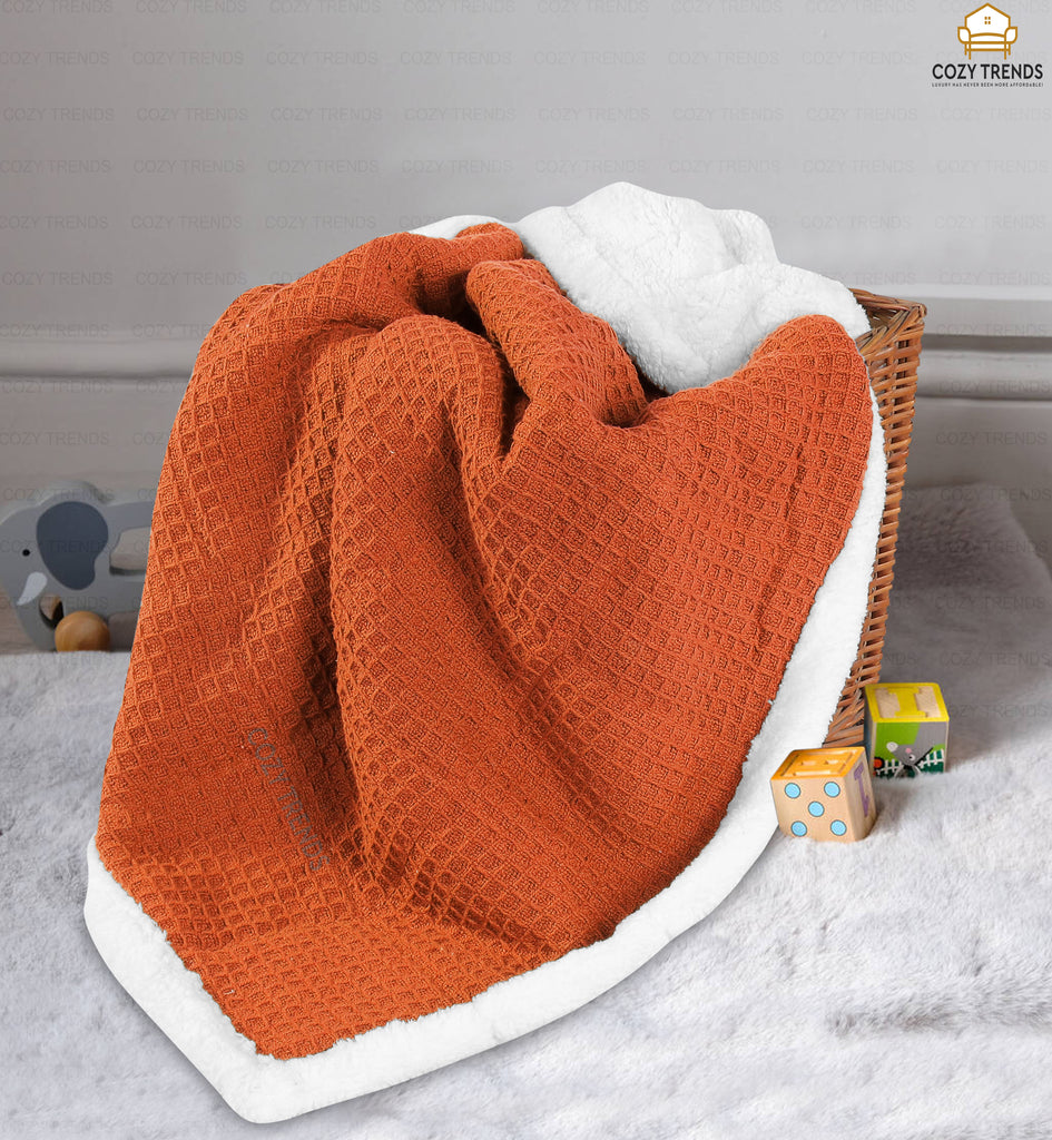 Luxurious Cotton Unisex Baby Blanket Waffle Weave with Sherpa Backing Soft Cozy 30''x40'' Receiving Crib Stroller Nap Blanket