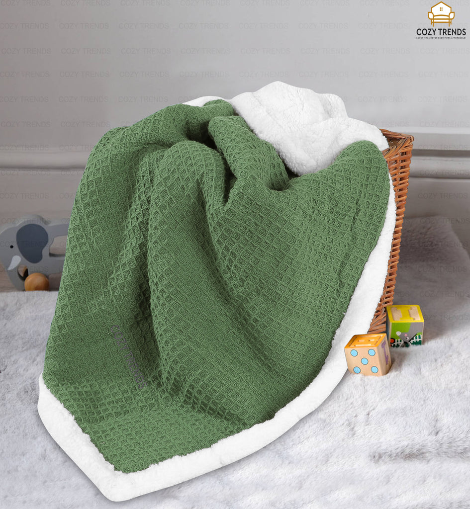 Luxurious Cotton Unisex Baby Blanket Waffle Weave with Sherpa Backing Soft Cozy 30''x40'' Receiving Crib Stroller Nap Blanket