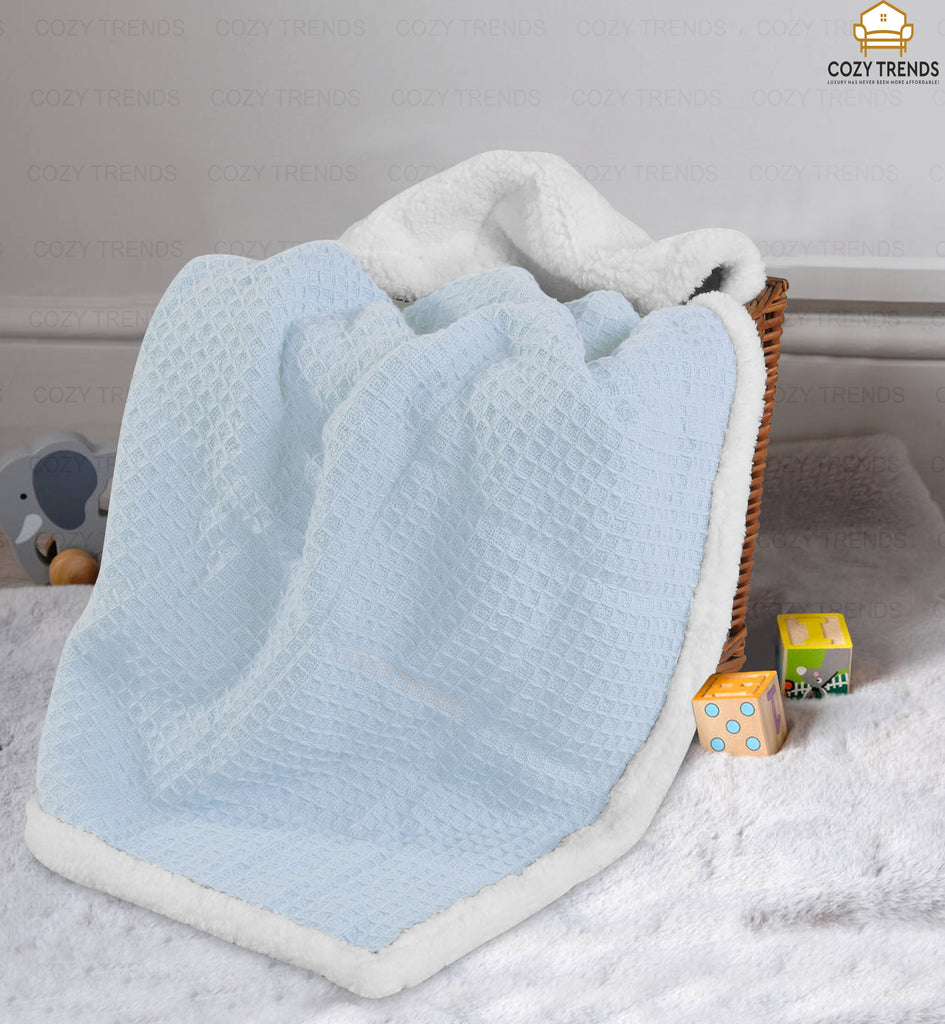 Luxurious Cotton Unisex Baby Blanket Waffle Weave with Sherpa Backing Soft Cozy 30''x40'' Receiving Crib Stroller Nap Blanket