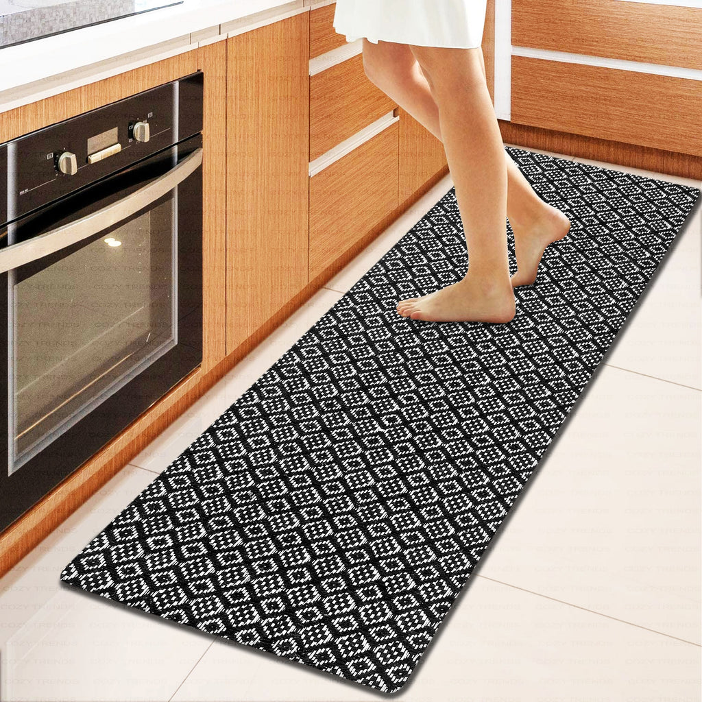 2 Pcs Kitchen Mat, Waterproof Non-Slip Kitchen Mats and Rugs Comfort Rug  for Kitchen, Floor Home, Office, Sink, Laundry, Black 